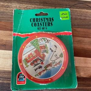 Vintage Christmas Coasters Set of 8 Festive Red & Green Never Opened OG Package